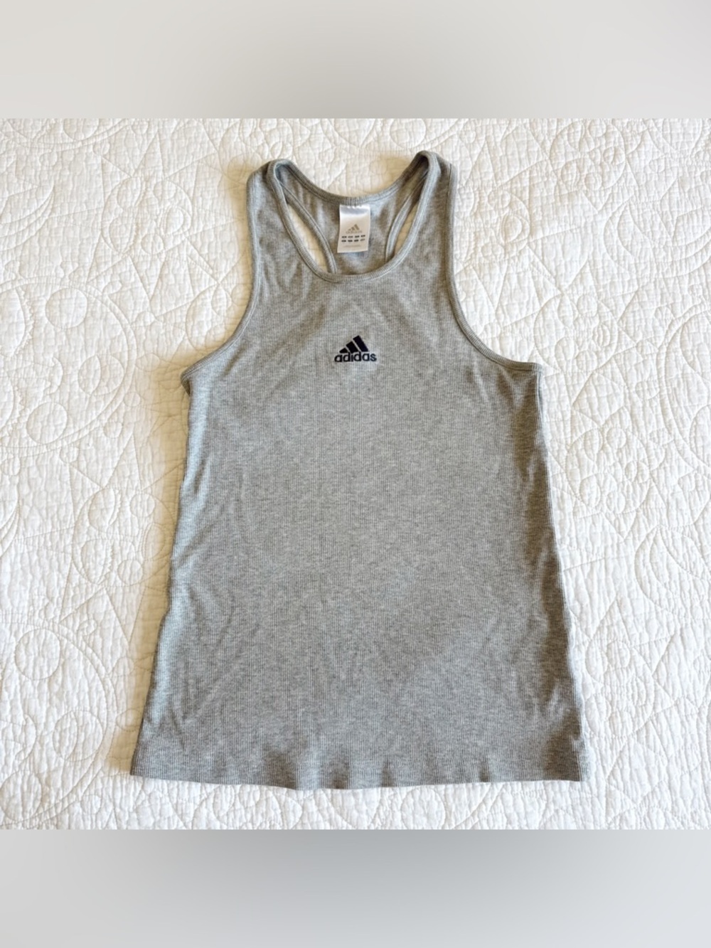 Adidas Light Gray Embroidered Logo Ribbed Racerback Tank Top Women’s Size Large